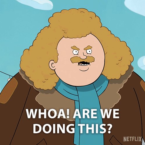 A Cartoon Character With A Scarf Around His Neck And The Words Whoa Are We Doing This GIF