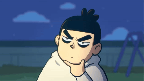 A Cartoon Character With A Serious Look On His Face And A Hand On His Chin GIF