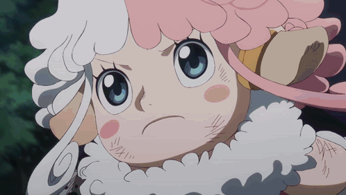 Cartoon Sheep Head Pink Hair Character GIF