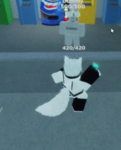 a cartoon character with a shirt that says dummy standing in front of a pepsi machine