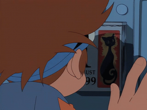 A Cartoon Character With A Sign That Says August 1999 On It GIF