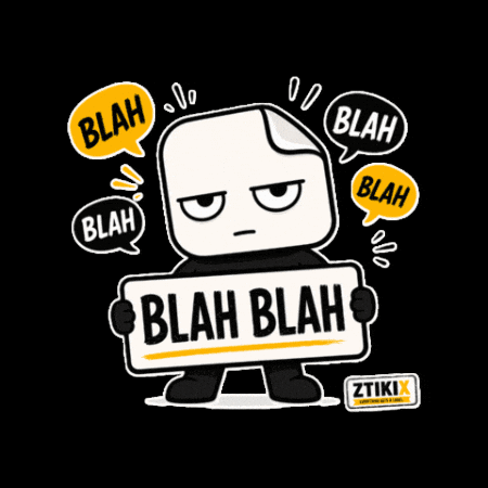 a cartoon character with a sign that says blah blah