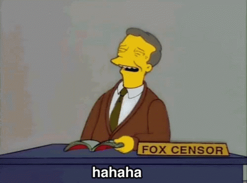 A Cartoon Character With A Sign That Says Fox Censorship On It GIF