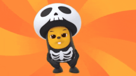 A Cartoon Character With A Skeleton Costume On GIF