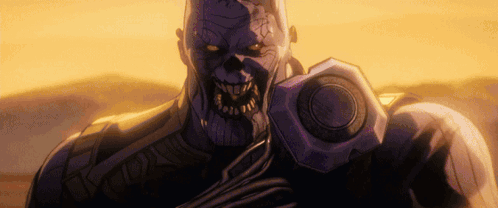 A Cartoon Character With A Skull On His Face Is Holding A Hammer In His Hand . GIF