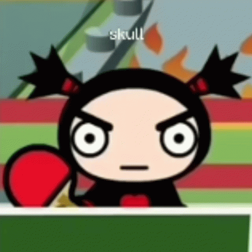 A Cartoon Character With A Skull Written On The Bottom Of Her Head GIF