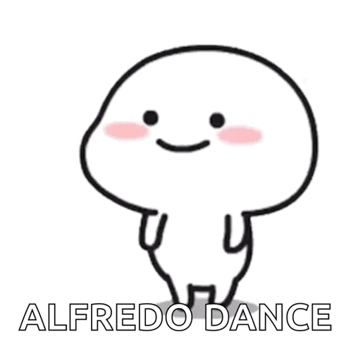 A Cartoon Character With A Smile On His Face And The Words Alfredo Dance Below Him GIF