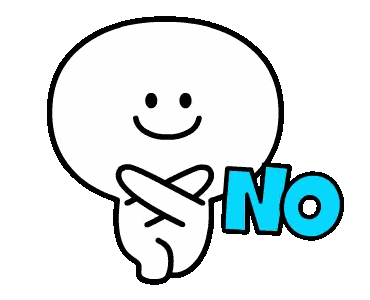 a cartoon character with a smiley face is covering his mouth with his hands and the word no is written in blue .