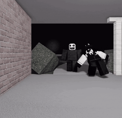 A Cartoon Character With A Smiley Face Is Standing In A Room With A Brick Wall GIF