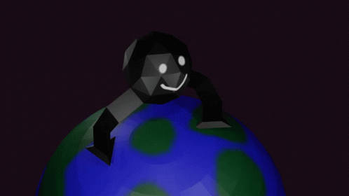 A Cartoon Character With A Smiley Face Is Standing On Top Of A Globe GIF