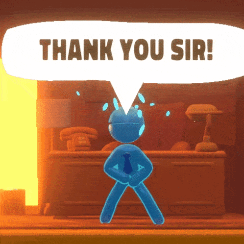 A Cartoon Character With A Speech Bubble Saying Thank You Sir GIF