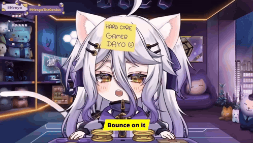 A Cartoon Character With A Sticky Note On Her Head That Says Hard Core Gamer Dayo GIF