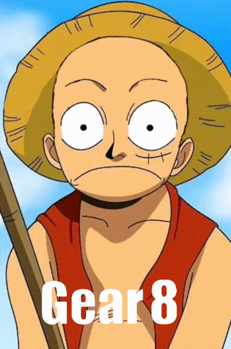 A Cartoon Character With A Straw Hat And The Words Gear 8 GIF