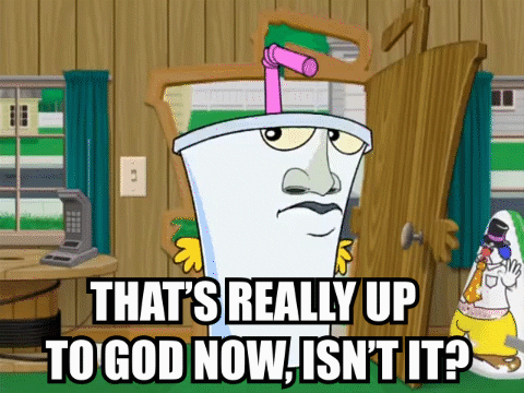 Cartoon Character With Straw Saying Its Up To God GIF