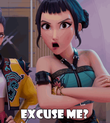 A Cartoon Character With A Surprised Look On Her Face And The Words " Excuse Me " Below Her GIF