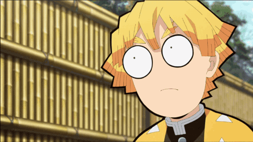 A Cartoon Character With A Surprised Look On His Face Is Standing In Front Of A Wooden Fence GIF