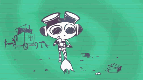 A Cartoon Character With A Swirl In His Eyes And A Green Circle In His Hand GIF
