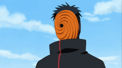 a cartoon character with a swirl mask on his head