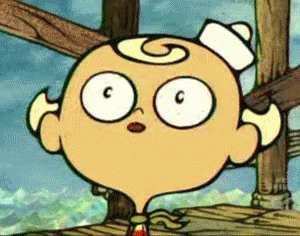 A Cartoon Character With A Swirl On His Head Has The Letter C On His Face GIF