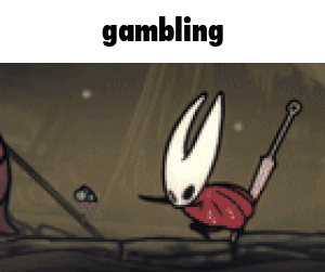 A Cartoon Character With A Sword And The Word Gambling On The Bottom GIF