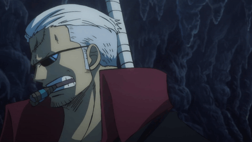 A Cartoon Character With A Sword In His Mouth And Sunglasses On GIF
