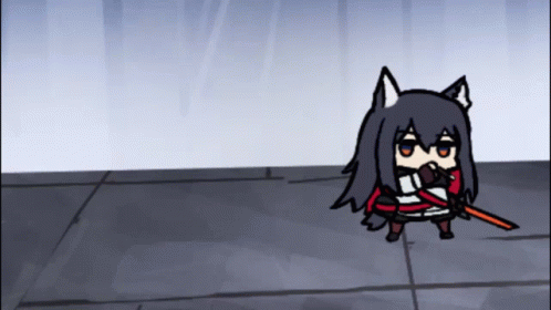 A Cartoon Character With A Sword Is Standing On A Tiled Floor . GIF