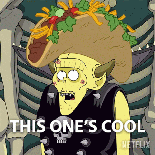 Cartoon Character With Taco Hat Saying This Cool GIF