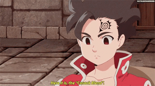 A Cartoon Character With A Tattoo On His Forehead Says Here It Is The Cusack Blend GIF