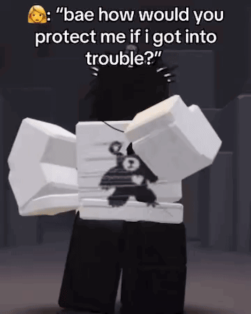 A Cartoon Character With A Teddy Bear On His Shirt Says " Bae How Would You Protect Me If I Got Into Trouble " GIF