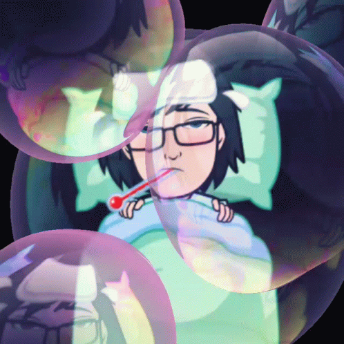 A Cartoon Character With A Thermometer In His Mouth Is Surrounded By Soap Bubbles GIF