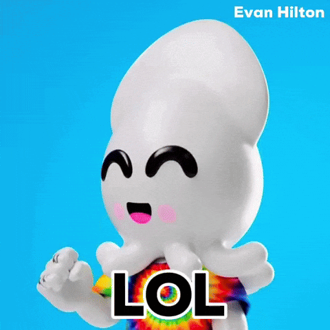 Cartoon Character In Tie Dye Shirt Pointing At Lol GIF