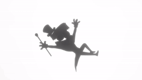 a cartoon character with a top hat and cane is falling