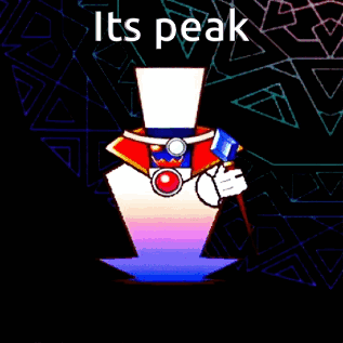 A Cartoon Character With A Top Hat Holding A Microphone And The Words It 'S Peak GIF