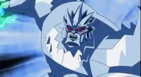 A Cartoon Character With A Very Large Head And A Very Large Body Is Standing In The Snow . GIF