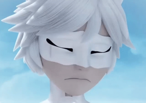 A Cartoon Character With A White Mask On His Face And The Words Save Me On The Bottom GIF