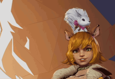 A Cartoon Character With A White Squirrel On Her Head GIF