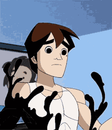 A Cartoon Character With A White Tank Top And Black Hands GIF