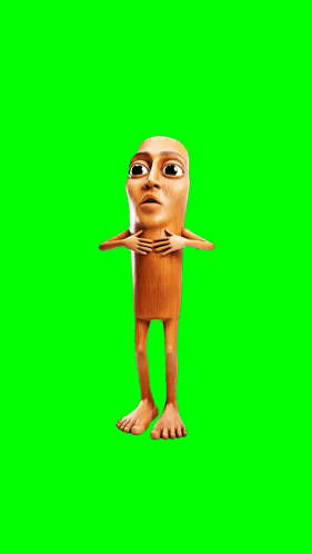 A Cartoon Character With A Wooden Head And Legs Is Smiling On A Green Screen GIF