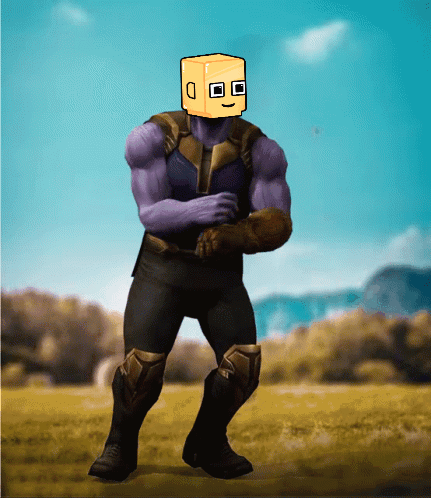 A Cartoon Character With A Yellow Box On His Head Is Standing In A Field GIF