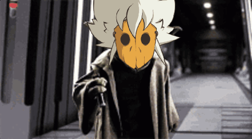A Cartoon Character With A Yellow Face And White Hair GIF