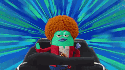 A Cartoon Character With An Afro Is Riding A Roller Coaster And Smiling . GIF