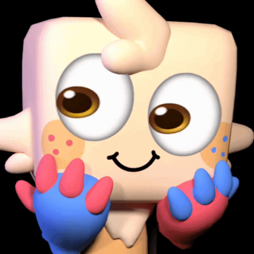 A Cartoon Character With Big Eyes And Pink And Blue Paws Is Smiling GIF