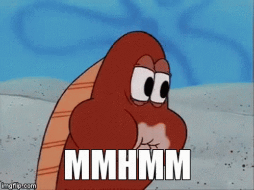 A Cartoon Character With Big Eyes And The Word Mhmm On The Bottom GIF