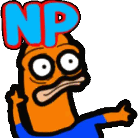 a cartoon character with big eyes and the word np on his head