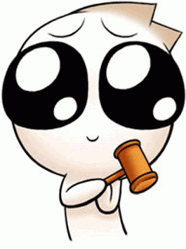 A Cartoon Character With Big Eyes Is Holding A Gavel In His Mouth . GIF