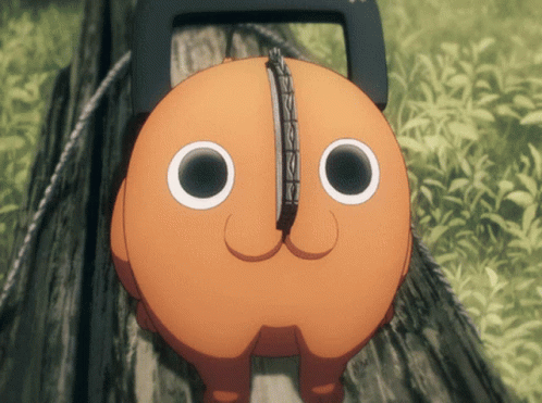 A Cartoon Character With Big Eyes Is Sitting On A Wooden Plank GIF