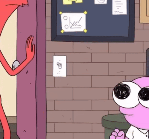A Cartoon Character With Big Eyes Is Standing In Front Of A Board With A Graph On It GIF
