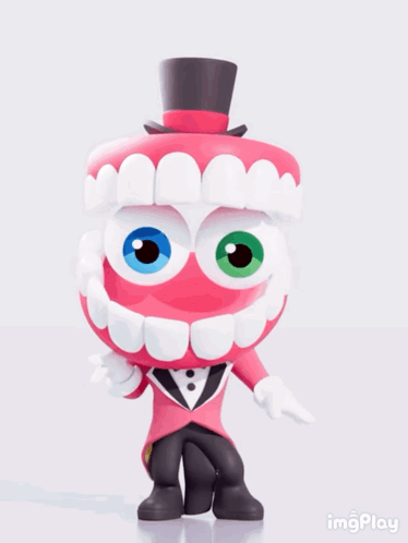A Cartoon Character With Big Teeth Wearing A Top Hat And A Bow Tie GIF