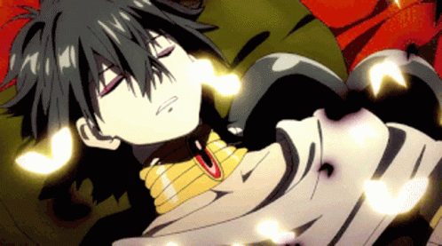 A Cartoon Character With Black Hair Is Laying Down GIF