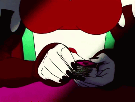 A Cartoon Character With Black Nails Is Holding A Pink Object In Her Hands GIF